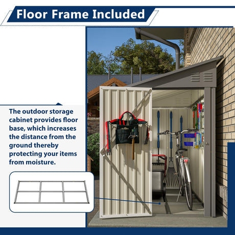 4×8 Ft Outdoor Storage Shed, Metal Lean to Storage Shed for Backyard, Patio, Garden, Gray LZBEITEM