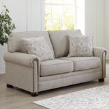 Signature Design by Ashley Gaelon Transitional Loveseat with Nailheads and 2 Accent Pillows, Beige Signature Design by Ashley