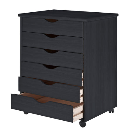 Adeptus Original Roll Cart, Solid Wood, 6 Drawer Extra Wide Drawers Roll Carts, Black ADEPTUS