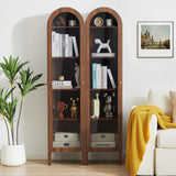 YUCHIATH 66.93" H Arched Bookcase, 5-Tier Arched Cabinet Bookcase with Adjustable Shelves, Accent Display Cabinet with Glass Door for Living Room, Reading Room and Bedroom (Walnut) YUCHIATH