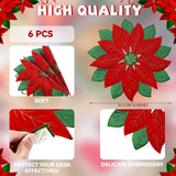 Christmas Placemats Set of 6 Christmas Embroidered Placemats 14 x 14 Inch Red Round Double Layer Applique Poinsettia Xms Flower Place Mat Table Decorations for Home Dining Holiday Tudomro