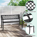 Dkeli Patio Outdoor Bench Park Metal Sturdy Cast Iron Garden Benches Porch Chair Seat Furniture with Armrests 480BLS Bearing Capacity for Park Yard Deck Entryway, Black Dkeli