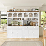 FINETONES 71" Pantry Cabinet, Tall Kitchen Pantry Storage Cabinet with Microwave Stand, Modern Ktichen Hutch Food Pantry with Open Countertop and Adjustable Shelf for Kitchen, Dining Room FINETONES