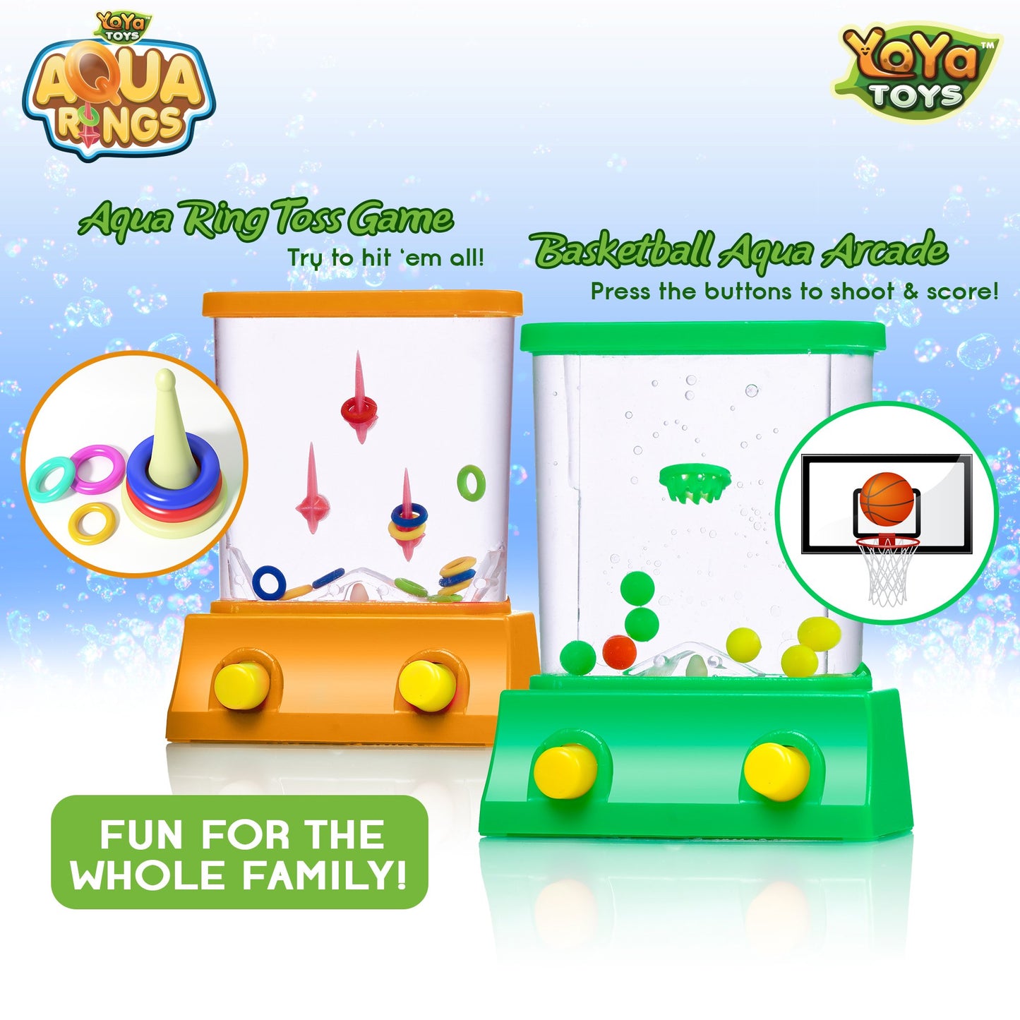 YoYa Toys Handheld Games - Miniature Aqua Arcade Set with Fish Ring Toss & Basketball, Handheld Toys for Kids & Adults, Retro Pastime Games, Water Ring Toss in Gift Box