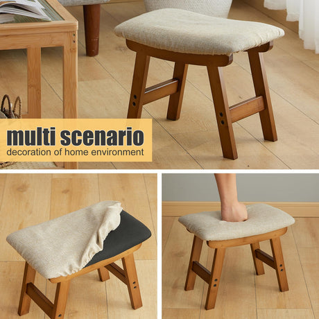 Foot Stool,Ottoman Foot Rest,Bamboo Foot Stool Under Desk,Small Stool for Living Room, Bedroom and Kitchen (Brown legs - Beige stool surface) Furshus