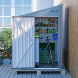 4x7 FT Lean-to Metal Storage Shed with Single Lockable Side Door, Sloping Roof Galvanized Steel Outdoor Tool Shed for Garden, Patio & Backyard Storage Mulinsonfly