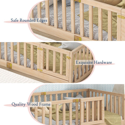 Tatub Montessori Twin Floor Bed with Safety Guardrails - Versatile Nature Wood Frame - WoodArtSupply