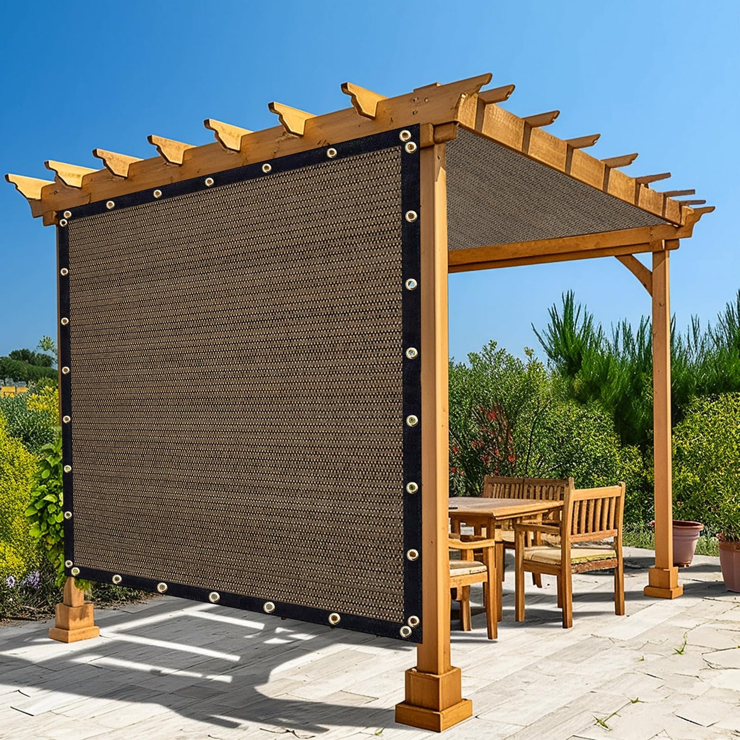 Amagenix 90% Pergola Shade Cover 10'X 18' Mocha Sun Shade Cloth with Grommets GN07 for Outdoor Garden Patio Porch, Commercial Grade 200 GSM - Cable Zip Ties Included (We Customized) - WoodArtSupply