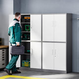 Letaya Metal Storage Cabinet with Lock Door, Adjustable Shelf Steel Cabinets for Office, Home,Pantry,Kitchen,Garage Utility Cabinet (4 Door-White&Gray) Letaya