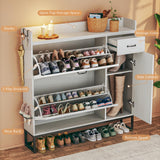 HUAHUU Shoe Cabinet with 2 Flip Drawers & Side Cabinet, Shoes Cabinet with Adjustable Shelves, Shoe Storage with Drawer & Mounted Shoe Rack for Entryway, Hallway, Shoe Organizer Cabinet, White HUAHUU