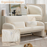 WUTUTUEE 56'' Corduroy Loveseat Sofa, 2 Seater Love Seat Couch for Small Space, Comfy Upholstered Modern Leisure Loveseat Couches with Lumbar Pillows for Bedroom, Office, Living Room, White WUTUTUEE