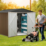 10x12 Ft Outdoor Metal Storage Shed, Galvanized Steel Garden Sheds with Lockable Doors, Extra Large Utility and Tool Storage for Patio Lawn Backyard Outside Use, Brown CuisinSmart