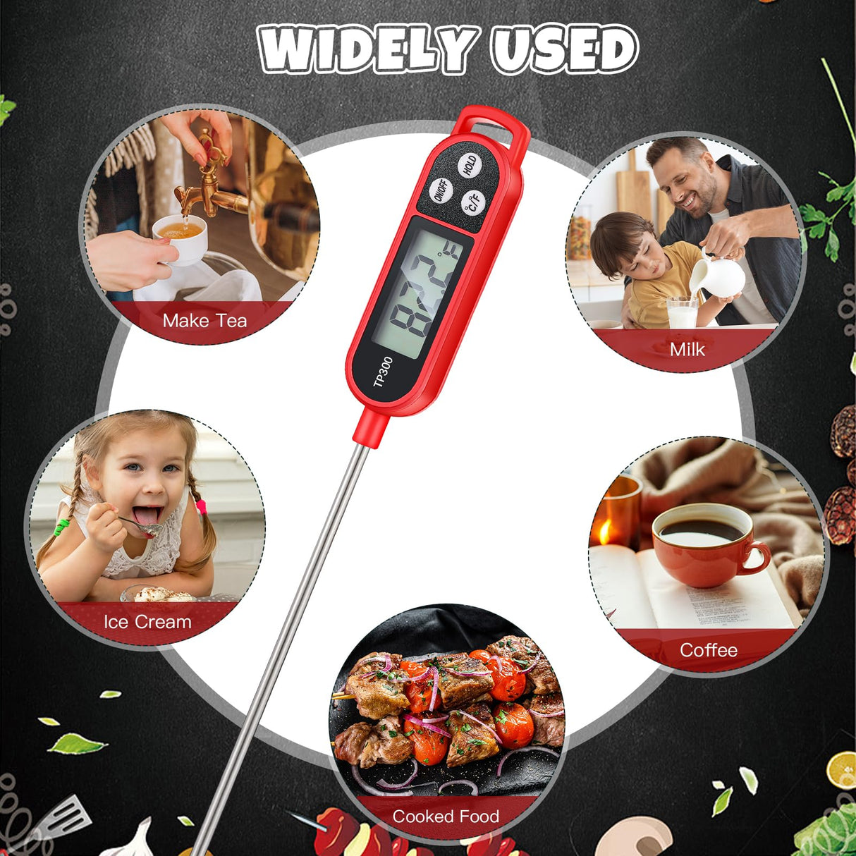 Copkim 6 Pcs Meat Thermometer Food Thermometer with Probe Water Liquid Instant Read Digital Thermometer Cooking Thermometer Supplies BBQ Kitchen Thermometer for Cooking Milk Yogurt (Red) Copkim