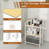 GIOTORENT 3-Tier Pantry Shelves with Wooden Boards, Heavy Duty Storage Shelves & Book Shelf, Adjustable Metal Shelving Unit for Kitchen Bathroom Laundry Organizer, Sturdy Rust-Resistant, White GIOTORENT