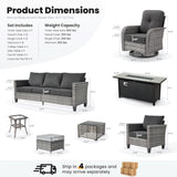 ovios 10 Pieces Patio Furniture Set, Outdoor Wicker Sofa Couch with Rocking Swivel Chairs Solar Lights Table Fire Pit, Modern Deep Seat Rattan Conversation Sets, Black ovios