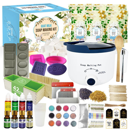 PIUH Goat Milk Soap Making Kit with Soap Melter for Adults, DIY Soap Making Supplies Kit with Natural Goats Milk Soap Base, Soap Melting Pot and Complete Supplies for Making Soaps, Craft Kit for Gift PIUH