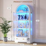 Arched Display Cabinet with Glass Doors, 72" Tall Curio Cabinet with Human Sensor Lights, 4-Tier Display Case for Collectibles Bookcase Living Room Dystler