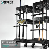 Savior Equipment Mobile Tackle Station Pro 16 Fishing Rod Holder Cart w/Wheels, Adjustable Rack For Different Rod & Reel, 3-Level Fishing Gear Storage Pole Organizer For Garage Home Indoor Use, Black Savior Equipment