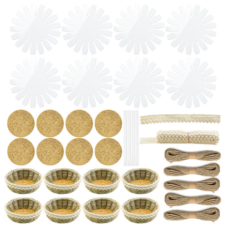 8 Sets Basket Weaving Craft Kit for Beginners,DIY Burlap Style Desk Storage Small Parts Candy Cookies Bowls,8 inches Plastic Base and 109yd Jute Twine and Cork Linings & Lace & Hot Glue Sticks AOUXSEEM