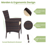 Kurapika 10-Piece Patio Furniture Outdoor Dining Set, Wicker Rattan Patio Dining Table and Chairs Set, Square Tempered Glass Tabletop with Umbrella Hole and 8 Chair Set, Sand Kurapika