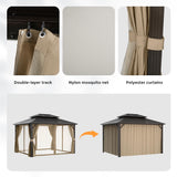 HAPPATIO 10' x 12' Hardtop Gazebo with Aluminum Frame, Outdoor Gazebo Hardtop with Galvanized Steel Double Roof for Deck, Backyard, Patio, Lawns (Brown) HAPPATIO