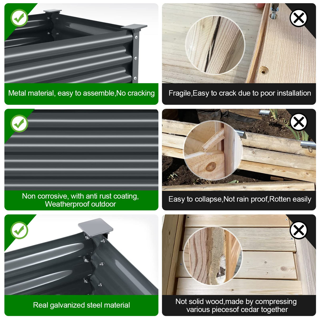 Land Guard Galvanized Raised Garden Bed with Legs, 48×24×32in Large Metal Elevated Raised Planter Box with Drainage Holes for Backyard, Patio, Balcony, 400lb Capacity(Grey)…… Land Guard