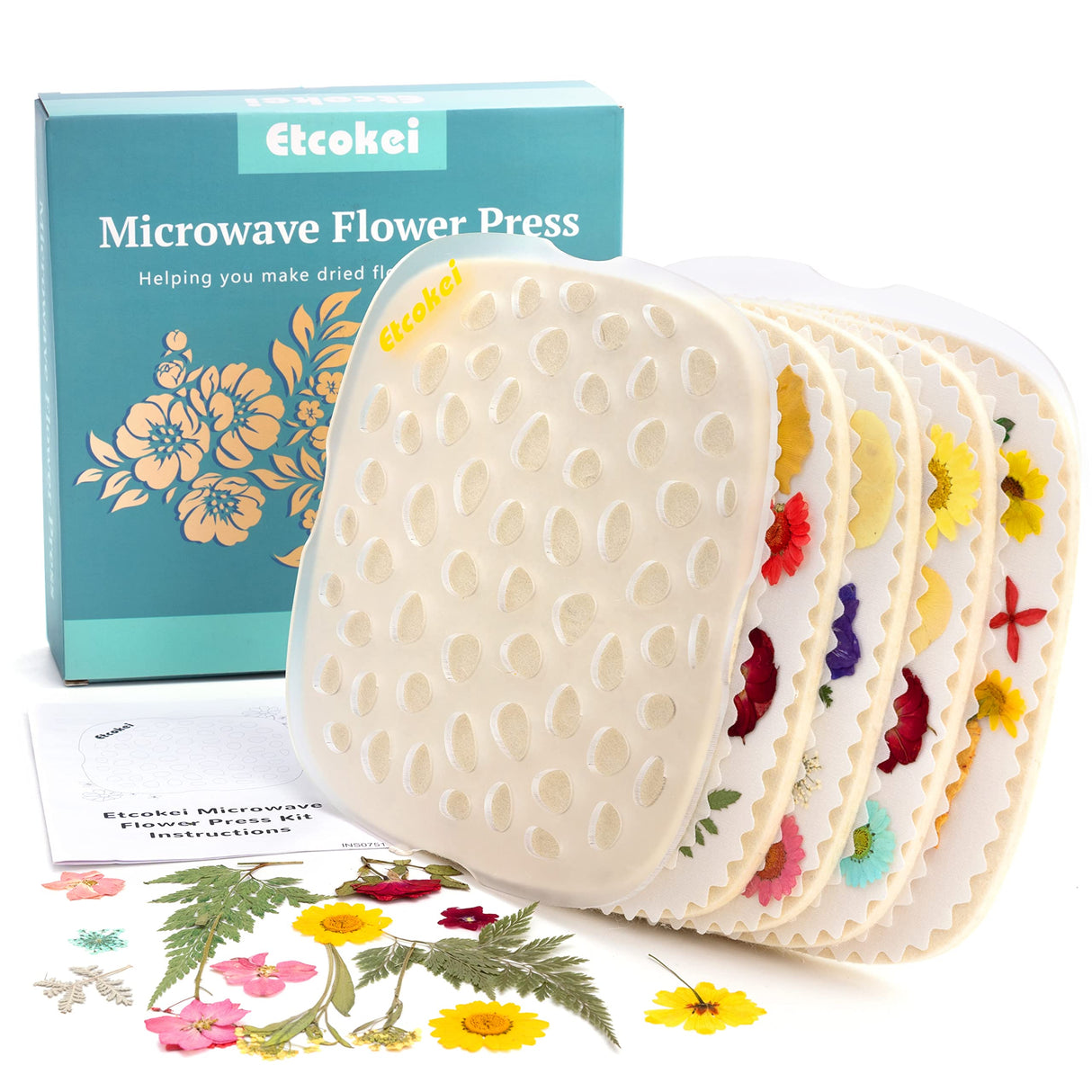 Etcokei Microwave Flower Press Kit - 4 Layer Quick Flower Pressing Tool, Great for Resin Arts, Scrapbooking, Nail Craft & DIY Arts - Adults & Kids Etcokei