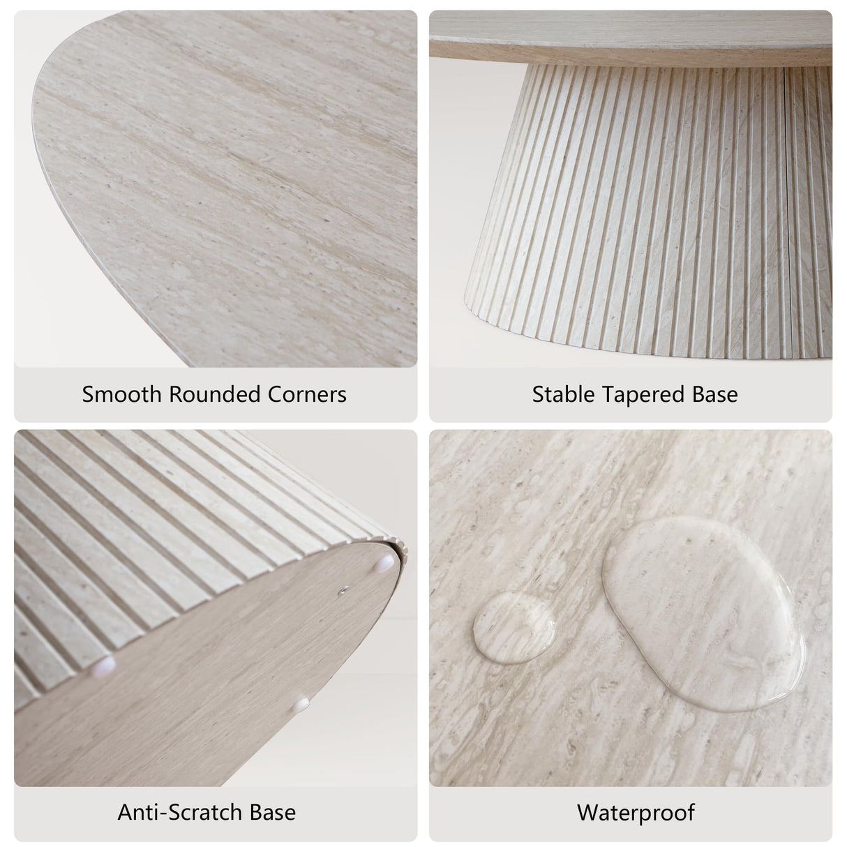 win2win Oval Coffee Table, Modern Faux Stone Coffee Table with Fluted Design, Travertine Tea Table with Tapered Base, Minimalist Center Table for Living Room, Apartment, Office, Stone win2win