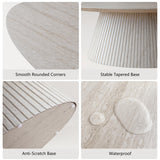 win2win Oval Coffee Table, Modern Faux Stone Coffee Table with Fluted Design, Travertine Tea Table with Tapered Base, Minimalist Center Table for Living Room, Apartment, Office, Stone win2win