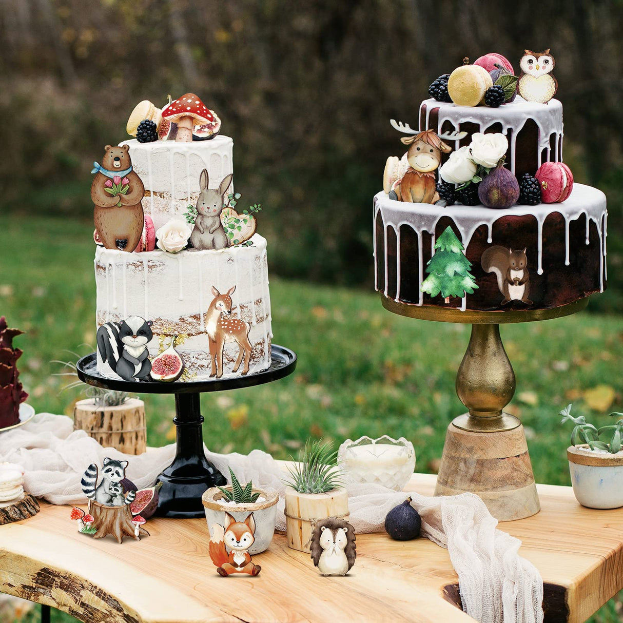 12 Pcs Wooden Animal Cutout Shapes Forest Painted Woodland Decorations Animals Wood Table Centerpieces Woodland Creature Decor for Craft Party Supplies Birthday Favors Cake Decor Feekoon