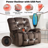 HAOMARKETS 2-Piece Recliner Sofa Set, Include Single Power Recliner Chair with Massage & Heat and Manual 2-Seater Loveseat Reclining Couch with Hidden Storage and Cup Holders for Living Room, Brown HAOMARKETS