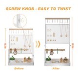 IOAIANIA Jewelry Organizer Stand, Liftable Necklace Holder with Earring Organizer Net, 9 Hooks Necklaces Storage Wooden Handing Bar for Bracelets Watches Rings (White) IOAIANIA