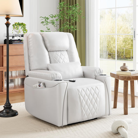 GarveeHome Power Lift Recliner Chair Sofa, PU Leather Reclining with Charging Ports, Cup Holders, Electric Stand Assist for Elderly, Home Theater Seating with Remote for Living Room, White GarveeHome