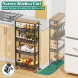 Giwil Slim Storage Cart 5 Tier Narrow Kitchen Rolling Cart on Wheels for Small Space, Metal Utility Cart Narrow Bathroom Storage Cabinet Mobile Shelf Unit Organizer with Wood Top and Handle, Black Giwil