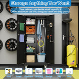 GangMei Garage Storage Cabinet with Wheels and 5 Pegboard, Broom Closet Storage Cabinet with Hanging Rod and 13 Hooks, Metal Cabinets with 4 Shelves for Garage, Home, 71"H x 31.5"W x 15.75"D, Black GangMei