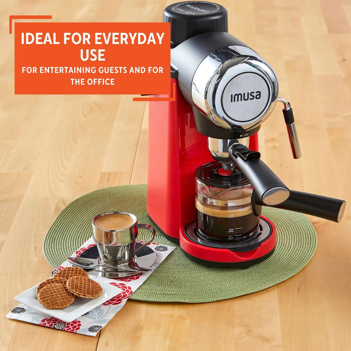 Imusa 4 Cup Epic Electric Espresso/Cappuccino Maker (Cafe Cubano, Cortadito, Colada, Cafe con Leche), Red IMUSA USA