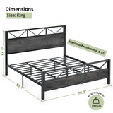 LIKIMIO King Bed Frame, Tall Industrial Headboard 51.2 ", Platform Bed Frame with Strong Metal Support, Solid and Stable, Noise Free, No Box Spring Needed, Easy Assembly, Charcoal Grey LIKIMIO