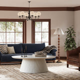 win2win Oval Coffee Table, Modern Faux Stone Coffee Table with Fluted Design, Travertine Tea Table with Tapered Base, Minimalist Center Table for Living Room, Apartment, Office, Stone win2win