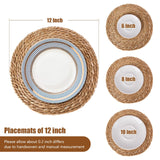 Woven Placemats Set, 12" Round Boho Hand-Woven Rattan Natural Water Hyacinth Placemats, Farmhouse Weave Chargers, Heat Resistant Rustic Braided Wicker for Dining Table,Kitchen,Wedding,Home(Set of 8) See Seattle