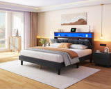 YITAHOME King Size Bed Frame, LED Bed Frame with Storage Upholstered Headboard, Platform Bed with Outlet & USB Ports, No Box Spring Needed, Easy Assembly, Black YITAHOME