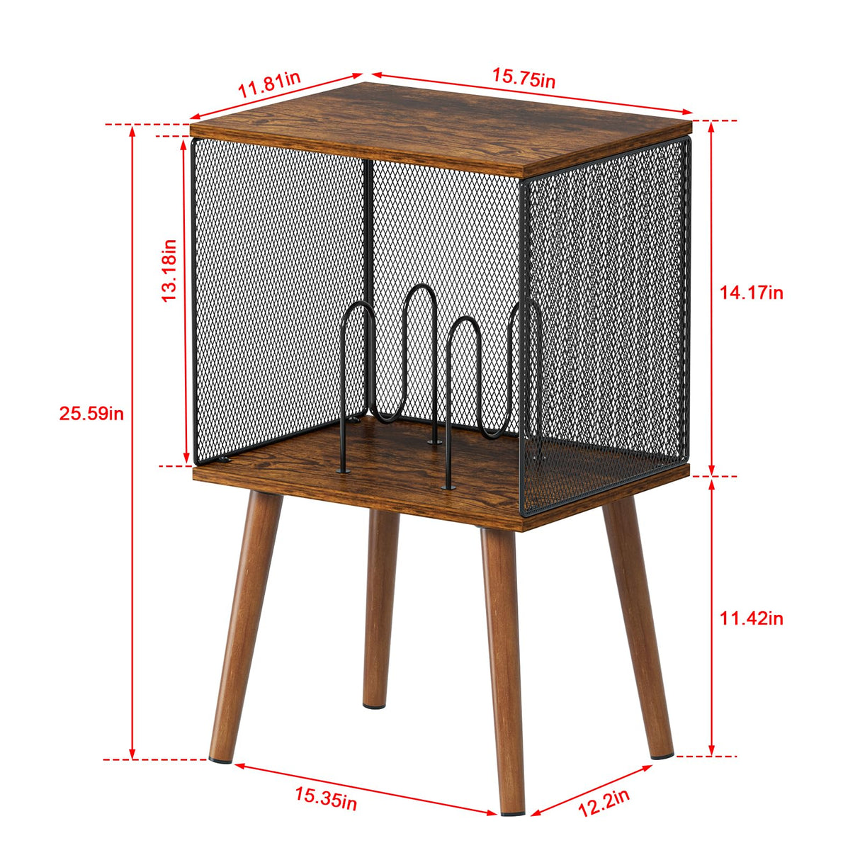 Yuzehuaza Record Player Stand with Storage up to 100 Albums,Small Vinyl Record Holder with Adjustable Divider, Retro Record Player Table with Wood Legs,Book/LP Record Shelf for Living Room Bedroom Yuzehuaza