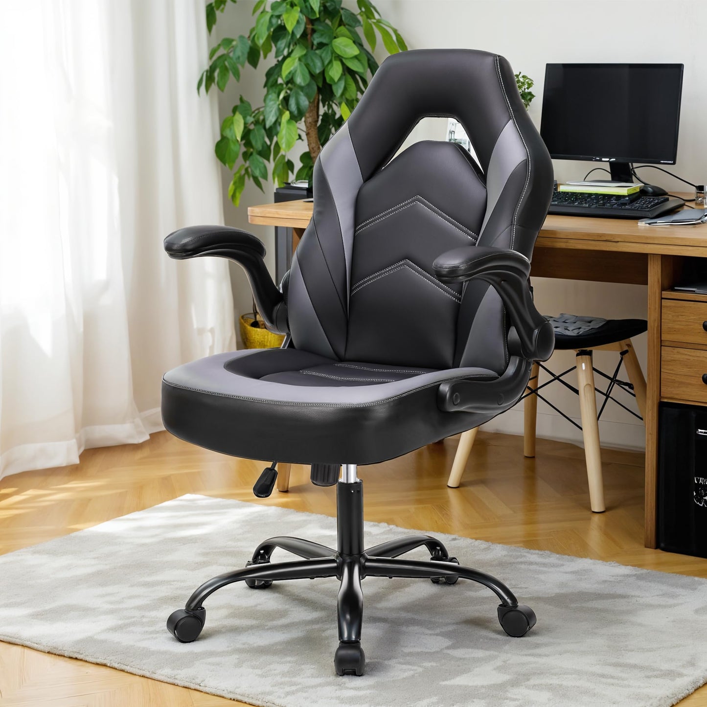 Ergonomic Gaming Desk Chair - Adjustable PU Leather Swivel Racing Chair with Flip-up Armrests for Home Office and Entertainment, Perfect for Adults, Kids, and Gamers