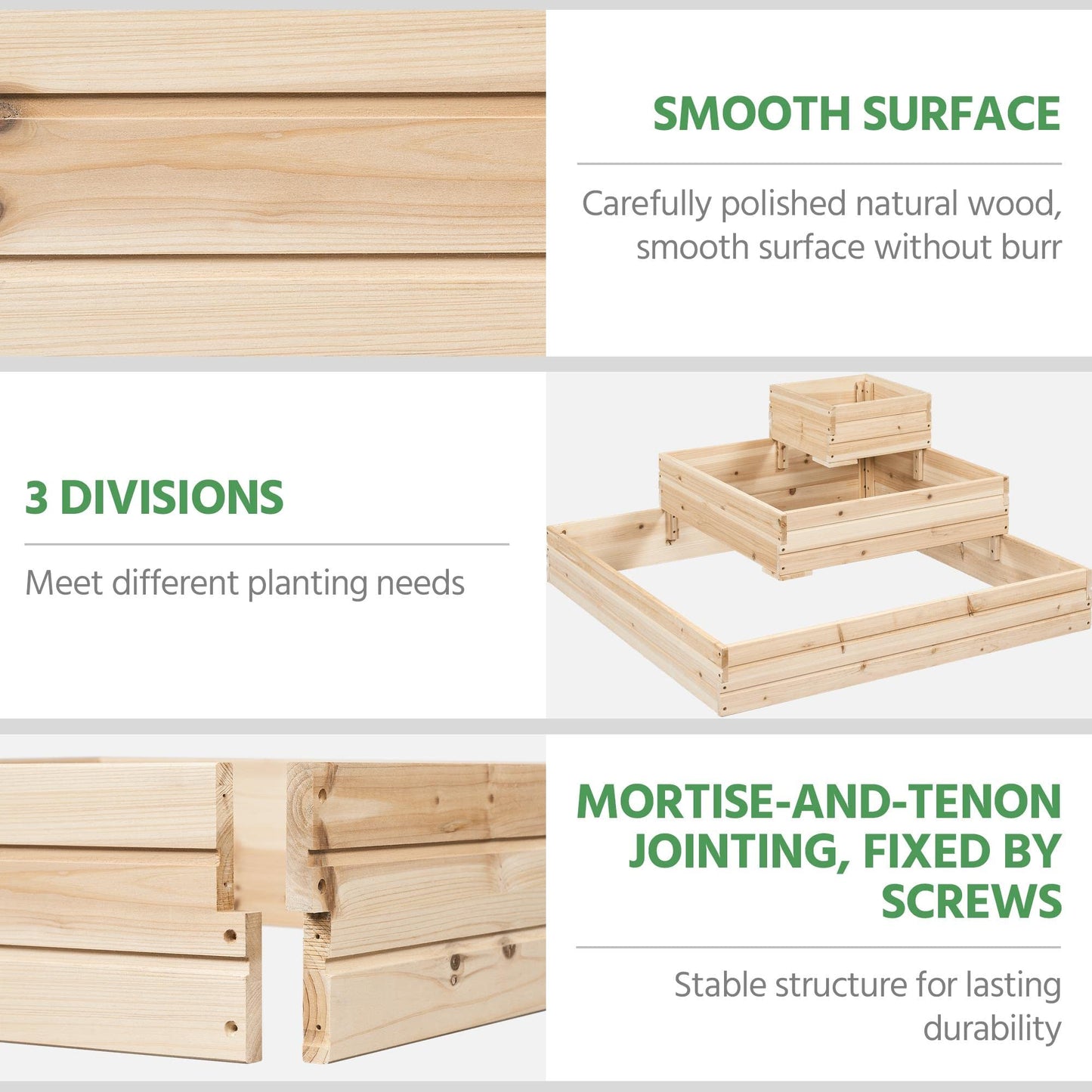 Yaheetech 3 Tier Wooden Raised Garden Bed 44.5'' L×44.5″ W×20.5″ H, 2 PCS Horticulture Open-Bottom Planter Raised Garden Bed for Flowers/Herbs/Vegetables Planter Flower Box - WoodArtSupply