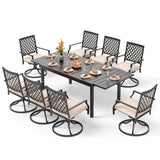 PHI VILLA 9 Pieces Outdoor Dining Set, Expandable Metal Table (64"-82") and 8 Swivel Dining Chairs – Perfect for Patio, Garden, Deck, Porch, and Yard, 9PCS Outdoor Dining Set Style 2 PHI VILLA