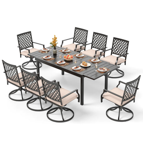 PHI VILLA 9 Pieces Outdoor Dining Set, Expandable Metal Table (64"-82") and 8 Swivel Dining Chairs – Perfect for Patio, Garden, Deck, Porch, and Yard, 9PCS Outdoor Dining Set Style 2 PHI VILLA