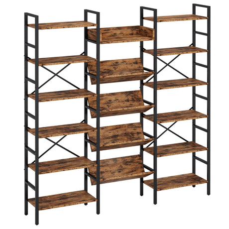 IRONCK Industrial Bookshelves 6 Tiers Triple Wide Bookshelf, Large Etagere Bookshelf Open Record Player Shelves with Metal Frame for Living Room Home Office IRONCK