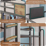 Loft Bed Twin Size with L-Shaped Desk,Metal Bunk Bed Frame with 5 Storage Drawers, LED Lights & Charging Station,Twin Loft Bed with Removable Ladder, Safety Guardrail,No Box Spring Needed,Rustic Brown Dnxao