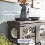 BELLEZE Storage Cabinet with Shelves and Glass Doors Glass Display Cabinet Pantry Cabinet Organizer 3 Tiers Curio Cabinet Hutch Cabinet for Entryway Living Room Hallway Kitchen - Ashford (Gray Wash) BELLEZE