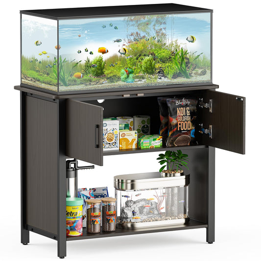 Brelley Metal Aquarium Stand 40-50 Gallon with Cabinet for Fish Tank Accessories Storage, Reptile Tank Turtle Terrariums Table Bearable 660LBS, Holds 2 Aquarium Tank