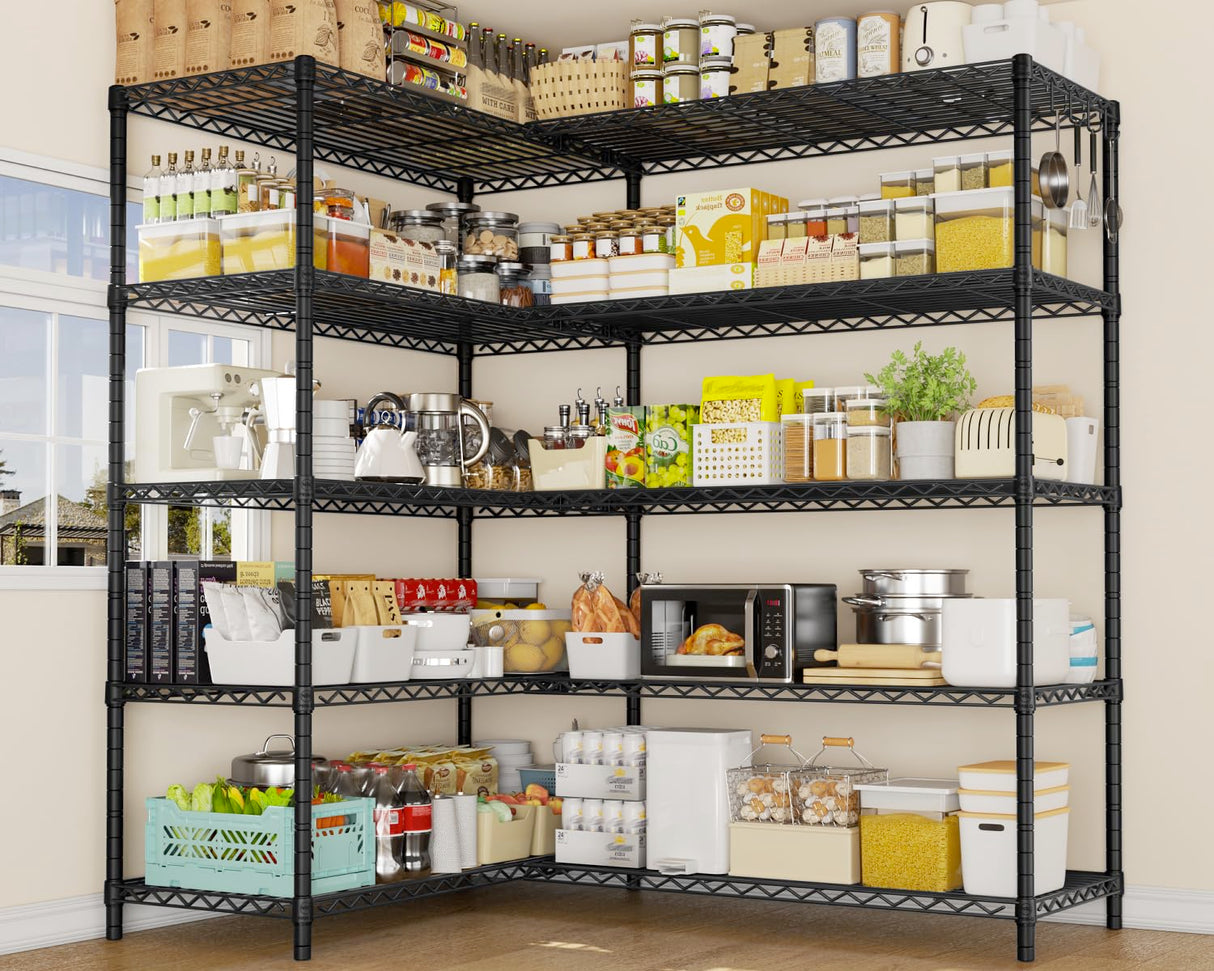 PrimeZone 72" W x 16" D x 76" H Adjustable Garage Shelving, 5 Tier Heavy Duty Metal Storage Shelves, Steel Wire Rack Storage Shelving Organizer for Warehouse, Kitchen, Pantry, Garage, Basement, Black PrimeZone